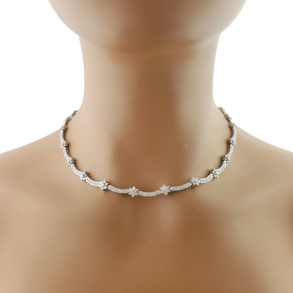 Vintage 14K White Gold Diamond Flower Necklace 2.56 ct #12205